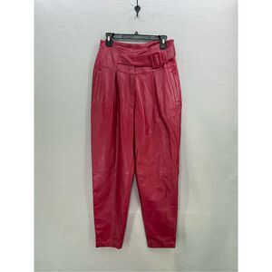Vintage Lora Red Leather High Waisted Tapered Belted Pants Size 10